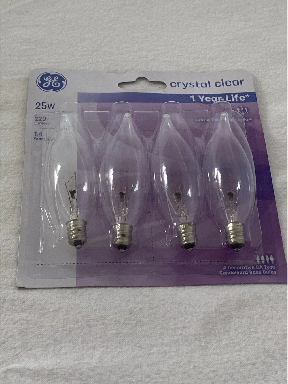 New! GE 4 Pack 25 Watt Crystal Clear Candelabra Decorative Light Bulbs